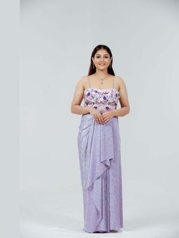 Ellemora - Lavender Pleated Thread Work Blouse And Lehenga