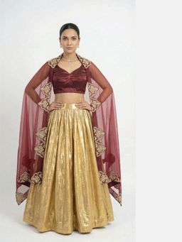 Ellemora - Ruby Rouge Royal Lehenga And Top With Cape