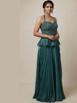 Ellemora - Teal Twilight Peplum Blouse And Skirt