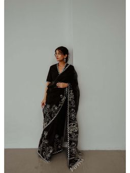 WABI SABI by Anshum-Ritesh - Black Organza Saree With Stitched Blouse with Stitched
