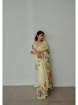 WABI SABI by Anshum-Ritesh - Green Organza Saree With Stitched Blouse with Stitched