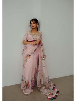 WABI SABI by Anshum-Ritesh - Pink Organza Saree With Stitched Blouse with Stitched