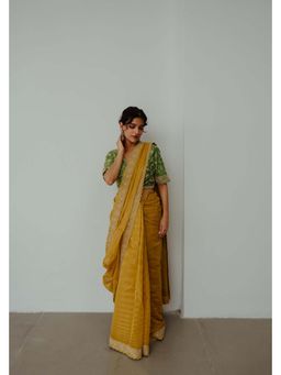 WABI SABI by Anshum-Ritesh - Mustard Chanderi Saree With Stitched Blouse with Stitched