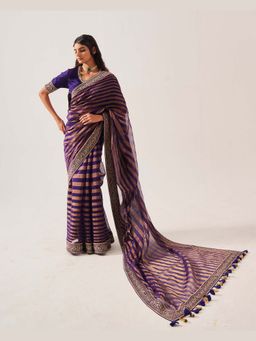 WABI SABI by Anshum-Ritesh - Purple Chanderi Saree With Stitched Blouse with Stitched