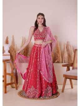 SURABHI ARYA - Red Silk V-Neck Lehenga With Blouse And Dupatta