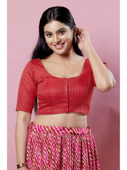 SALWAR STUDIO - Womens Red Woven Design Stitched Blouse