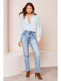 Lipsy - Blue Satin Trim Shirt