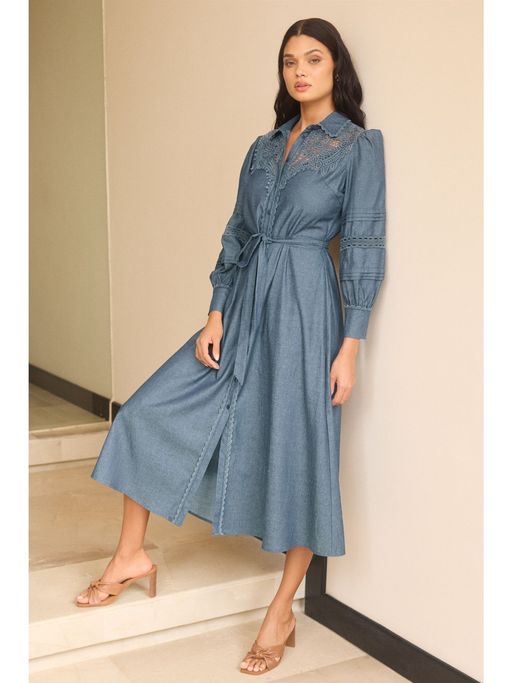 lipsy denim shirt dress Lipsy Whipstitch Detail Denim Shift Mini Dress in Blue