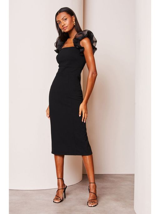 open lace back dress Satin Bodycon Dress with Organza Sleeves Pink