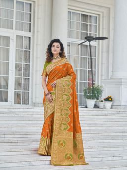 Odette - Gorgeous Woven Orange Banarasi Silk Saree with Unstitched Blouse