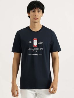 United Colors of Benetton - Men Navy Blue Relaxed Fit Typography T-shirt