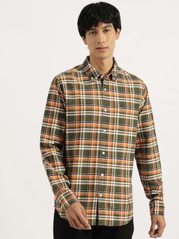 United Colors of Benetton - Men Olive Regular Fit Checks Oxford Shirt