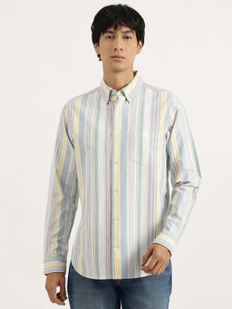 United Colors of Benetton - Men Multi-Color Regular Fit Vertical Striped Oxford Shirt