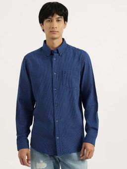 United Colors of Benetton - Men Navy Blue Regular Fit Striped Classic Shirt