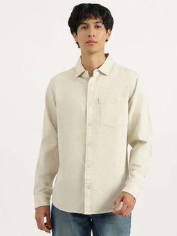 United Colors of Benetton - Men Cream Regular Fit Spread Collar Textured Shirt