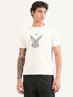 Rare Rabbit - Men Anc Primary Off White Printed Crew Neck T-shirt