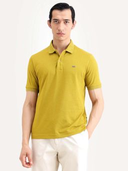 Rare Rabbit - Men Avo Mustard Textured Regular Fit Polo T-shirt