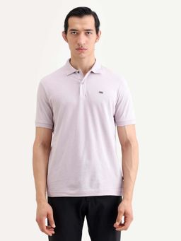 Rare Rabbit - Men Avo Pastel Lavender Textured Regular Fit Polo T-shirt