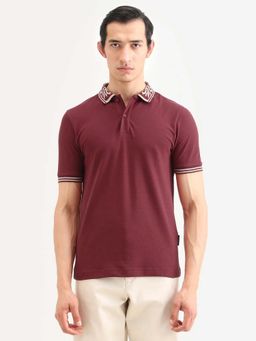 Rare Rabbit - Men Axeo Maroon Solid Regular Fit Polo T-shirt