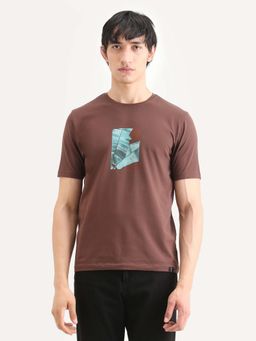 Rare Rabbit - Men Brown Half Sleeves Graphic Printed Crew Neck T-shirt