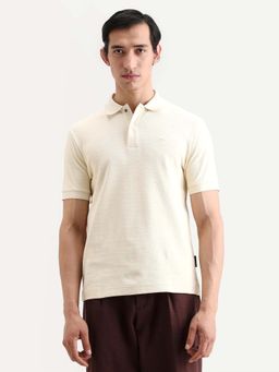 Rare Rabbit - Men Cream Cotton Regular Fit Polo T-shirt