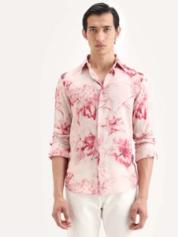 Rare Rabbit - Men Pink Tie and Dye Linen Blend Regular Fit Shirt