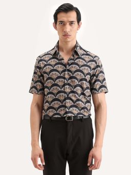 Rare Rabbit - Men Black Regular Fit Geometric Printed Shirt