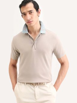 Rare Rabbit - Men Beige Solid Regular Fit Polo T-shirt