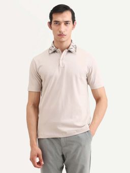 Rare Rabbit - Men Beige Solid Regular Fit Polo T-shirt