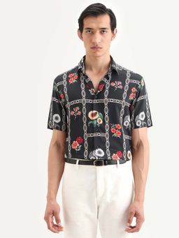 Rare Rabbit - Men Black Regular Fit Floral Printed Shirt