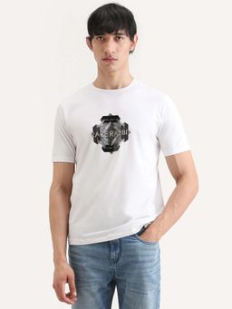 Rare Rabbit - Men Kuho Primary White Crew Neck Printed Regular Fit T-shirt