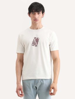 Rare Rabbit - Men Off White Printed Crew Neck Regular Fit T-shirt