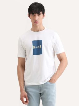 Rare Rabbit - Men White Half Sleeves Crew Neck Regular Fit T-shirt