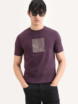 Rare Rabbit - Men Reg Dark Purple Crew Neck T-shirt