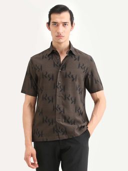 Rare Rabbit - Men Dusky Brown Regular Fit Monogram Printed Shirt