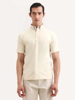 Rare Rabbit - Men Cream Solid Regular Fit Polo T-shirt