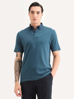 Rare Rabbit - Men Teal Solid Regular Fit Polo T-shirt