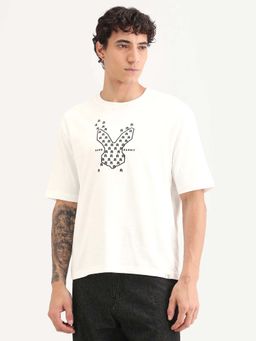 Rare Rabbit - Men White Crew Neck Embroidered T-shirt
