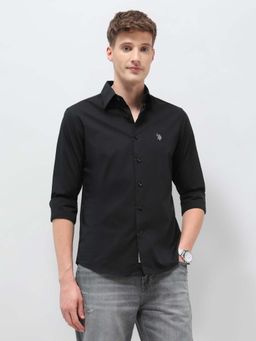 U.S. Polo Assn. Denim Co. - Men Black Solid Regular Fit Shirt