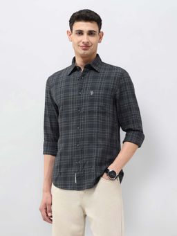 U.S. Polo Assn. Denim Co. - Men Grey Checked Regular Fit Shirt