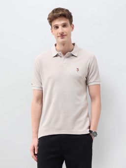 U.S. Polo Assn. Denim Co. - Men Grey Textured Slim Fit Polo T-shirt