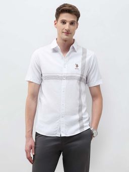 U.S. POLO ASSN. - Men White Tailored Fit Vertical Striped Shirt