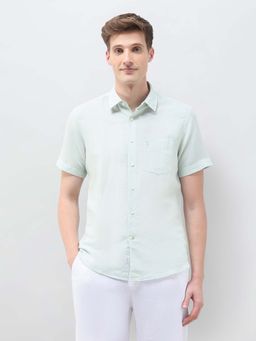 U.S. POLO ASSN. - Men Light Green Solid Tailored Fit Shirt