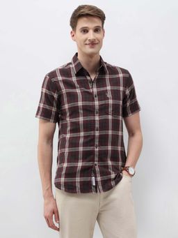 U.S. POLO ASSN. - Men Maroon Checked Tailored Fit Shirt