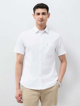 U.S. POLO ASSN. - Men White Tailored Fit Oxford Half Sleeves Shirt