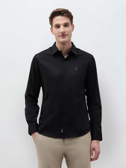 U.S. POLO ASSN. - Men Black Tailored Fit Oxford Half Sleeves Shirt