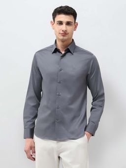 U.S. POLO ASSN. - Men Grey Tailored Fit Oxford Half Sleeves Shirt