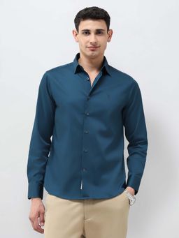 U.S. POLO ASSN. - Men Teal Tailored Fit Oxford Half Sleeves Shirt