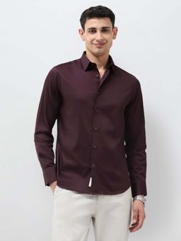 U.S. POLO ASSN. - Men Maroon Tailored Fit Oxford Half Sleeves Shirt