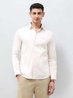 U.S. POLO ASSN. - Men Off White Tailored Fit Oxford Half Sleeves Shirt